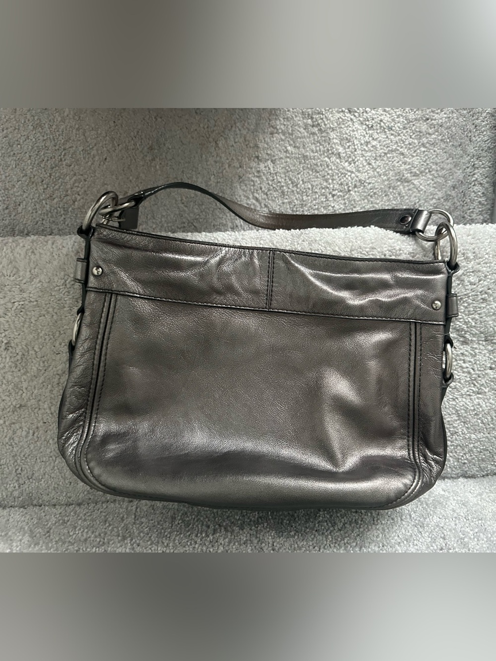 Coach Metallic Gray Leather Shoulder Bag